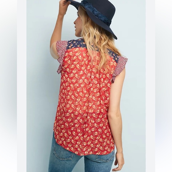 Anthropologie Meadow Rue Sheer Floral Button Up Top - Picture 2 of 6